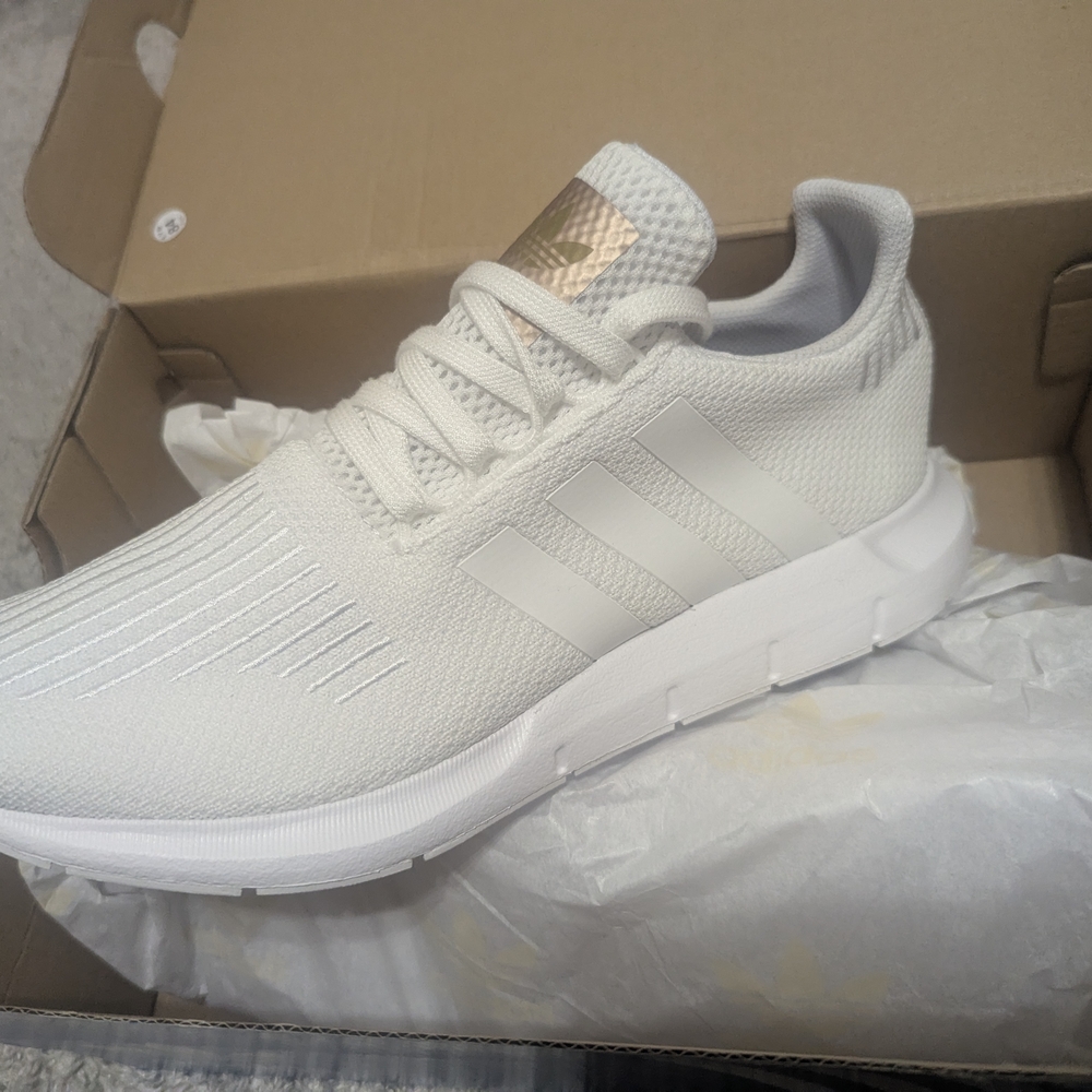 Adidas Women's Cream Sneakers with Gold Accent